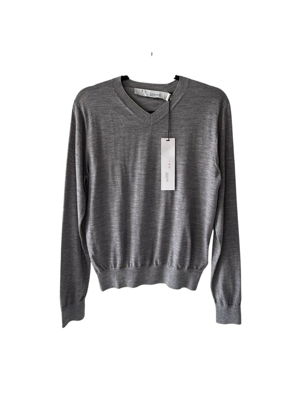 IRO Grey Wool V Neck Long Sleeve Sweater Men Size XS Thin Knit Preppy